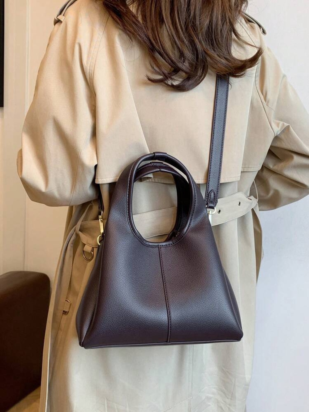 Amazon Dark Brown Pebbled Faux-Leather Lana Bag Purse Double Handles Crossbody